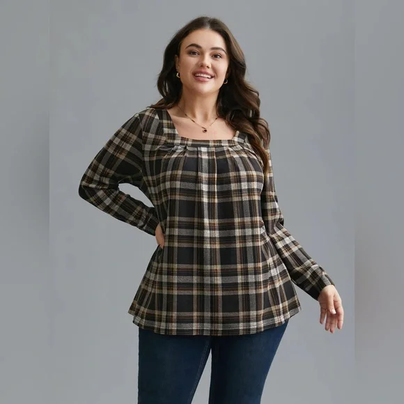 BloomChic Brown Plaid Women's Top NWOT - Picture 1 of 10